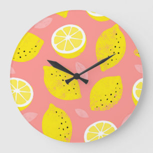 Lemon print, bright seamless summer pattern. large clock