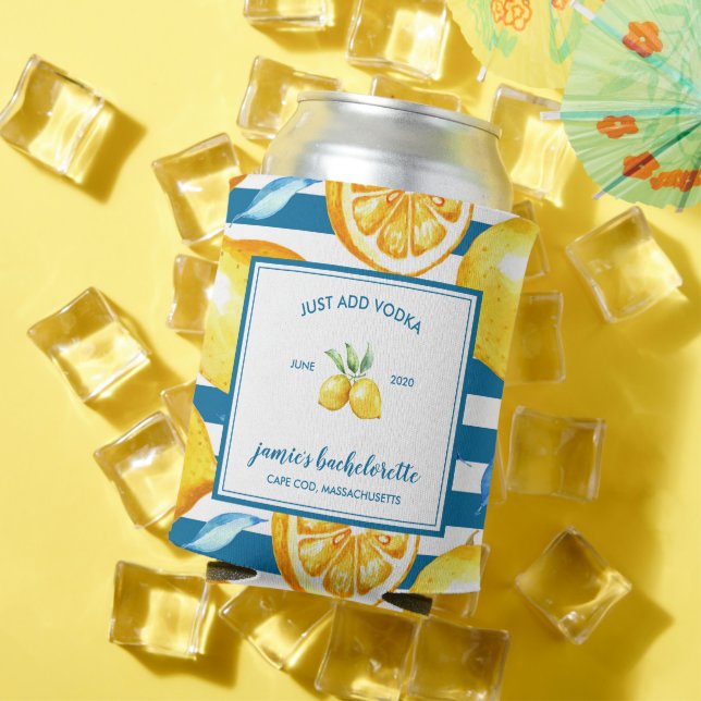 Lemon Print | Citrus Bachelorette Personalized Can Cooler (In Situ Summer)