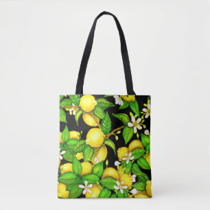 Lemon Print Handbag on black