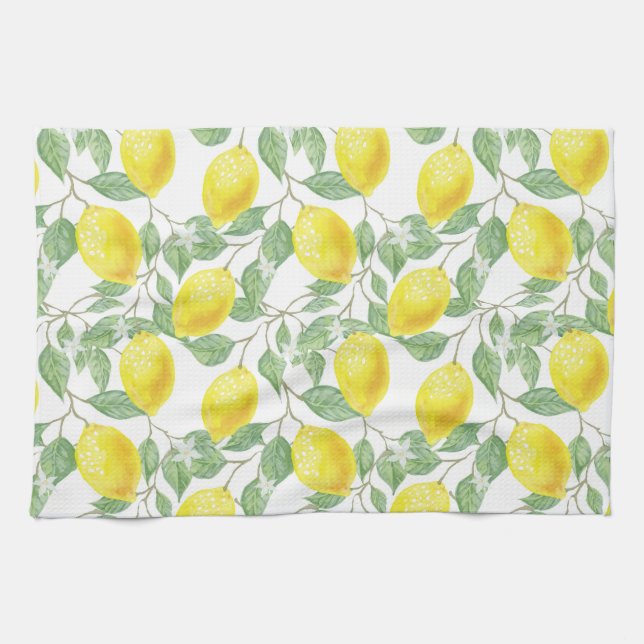Lemon Print Kitchen Towel in Yellow and Green (Horizontal)