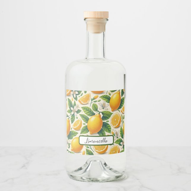 Lemon Print Limoncello Bottle Label (Front)
