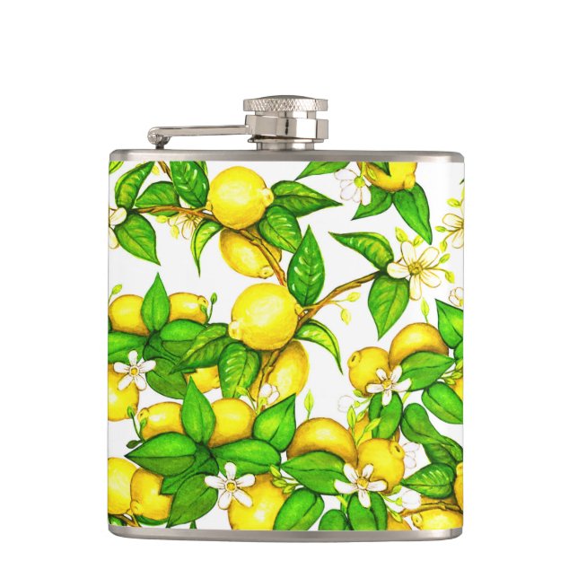Lemon print on white flask (Front)
