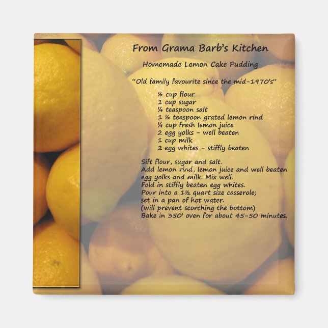 Lemon Pudding-Cake Recipe Magnet (Front)