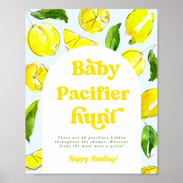 Lemon Retro Baby Pacifier Hunt Shower Games Poster (Front)