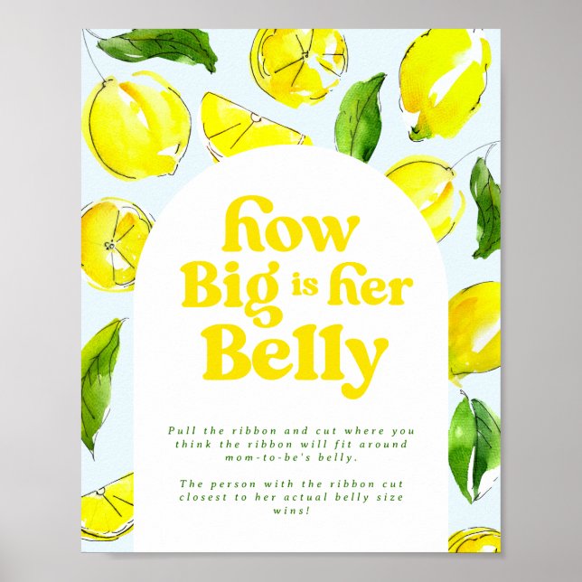 Lemon Retro How Big is her Belly Baby Shower Games Poster (Front)