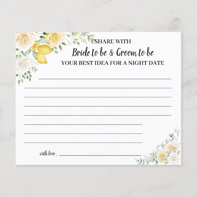 Lemon& Roses Share a Date Night Bridal Shower Card (Front)