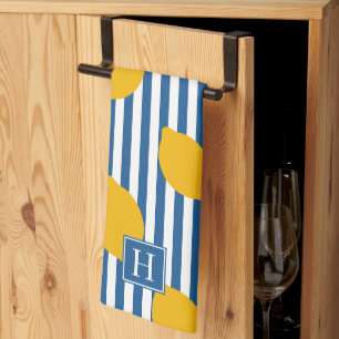 Lemon Rustic Farmhouse Stripe Monogram Kitchen Towel