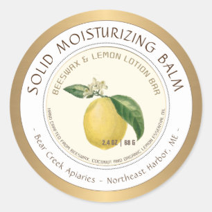 Lemon Scented Beeswax Lotion Bar label Gold Border