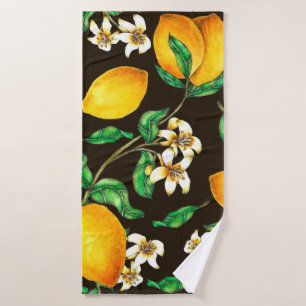 Lemon Seamless Pattern hand painted in watercolor Bath Towel