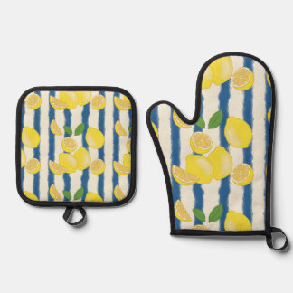 Lemon Seamless Pattern Pot Holder and Oven Mitt Oven Mitt & Pot Holder Set