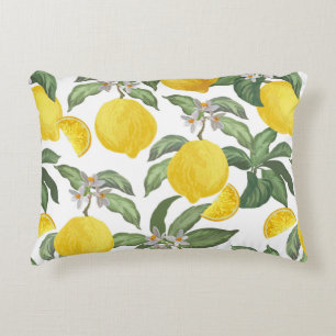 Lemon seamless vintage pattern. Tropical fruit bac Accent Pillow
