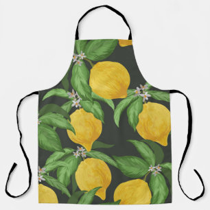 Lemon seamless vintage pattern. Tropical fruit bac Apron