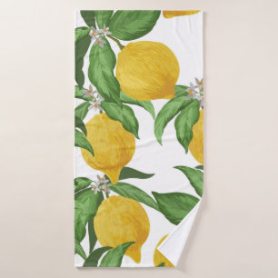 Lemon seamless vintage pattern. Tropical fruit bac Bath Towel