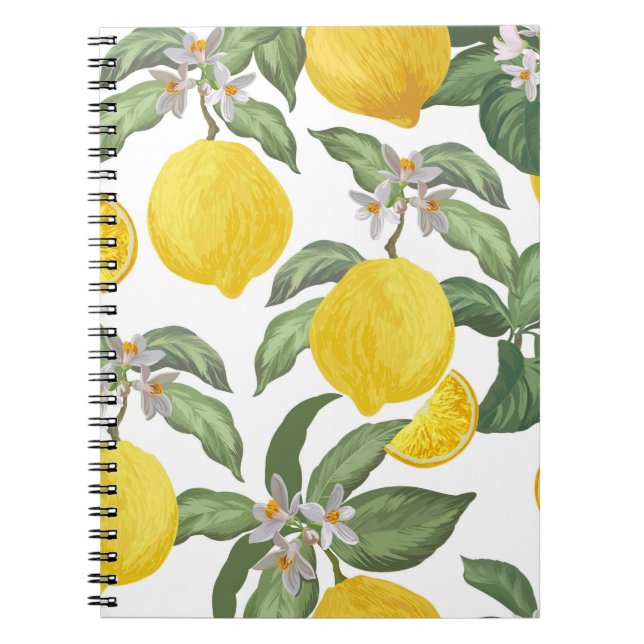 Lemon seamless vintage pattern. Tropical fruit bac Notebook (Front)