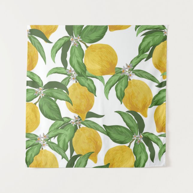 Lemon seamless vintage pattern. Tropical fruit bac Tapestry (Front)