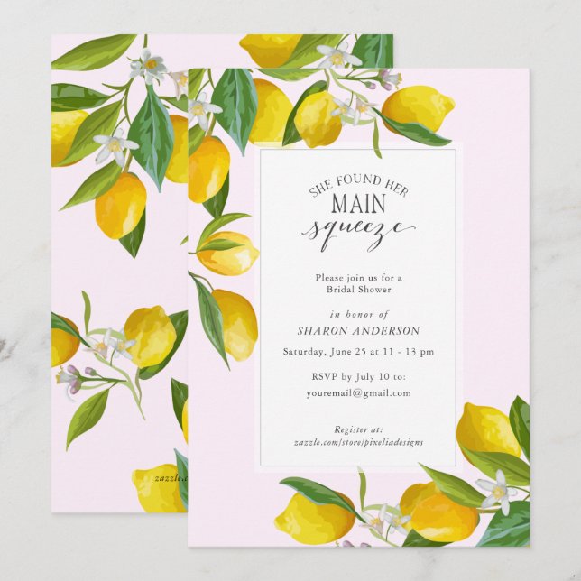 Lemon She found her main squeeze Bridal Shower Inv Invitation (Front/Back)