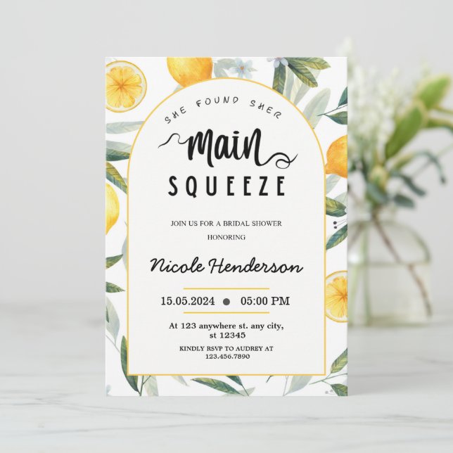 Lemon she found her main squeeze bridal shower invitation (Standing Front)