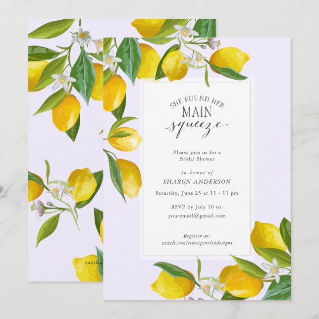 Lemon She found her main squeeze Bridal Shower  Invitation (Front/Back)