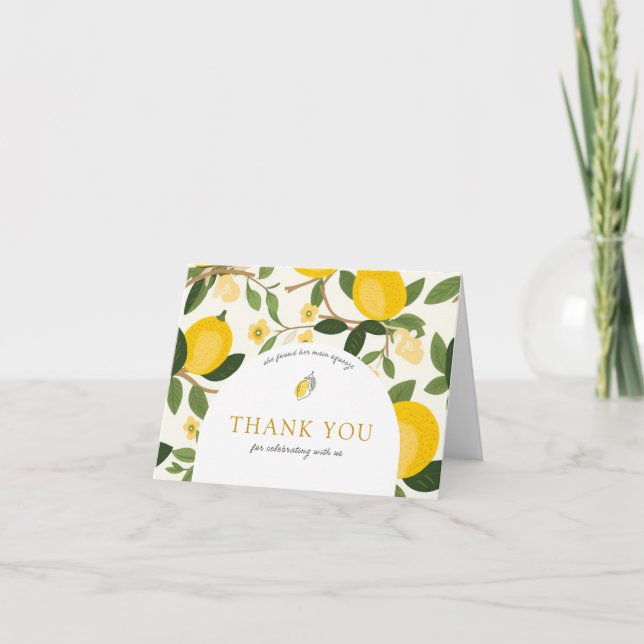 Lemon She Found Her Main Squeeze Bridal Shower Thank You Card (Front)