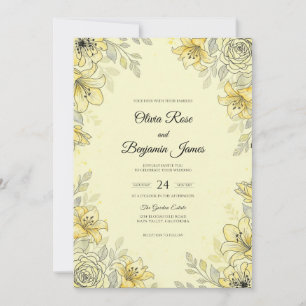 Lemon Silver Leaf Wedding Invitation
