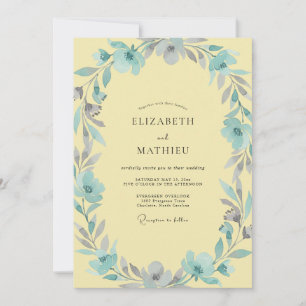 Lemon Silver Wreath Wedding Invitation