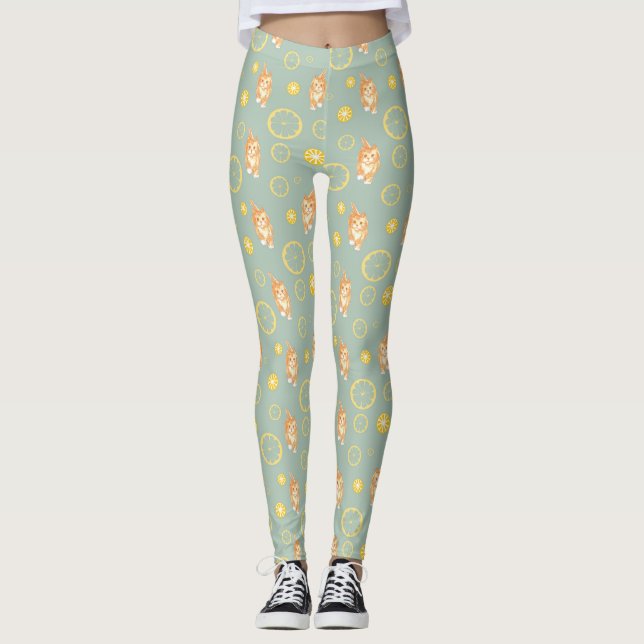 lemon slice and cat pattern leggings (Front)