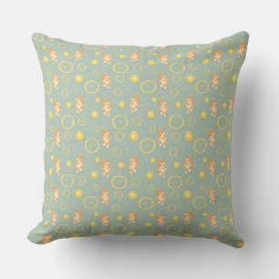 lemon slice and cat pattern throw pillow