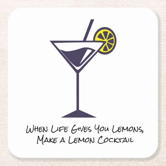 Lemon Slice and Cocktails Napkin Square Paper Coaster (Front)