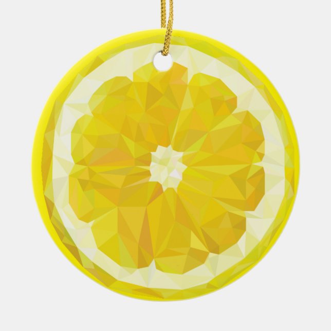 Lemon Slice Geometric Design Fruit  Ceramic Ornament (Front)