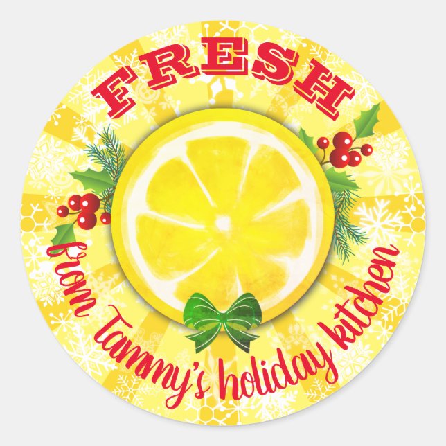 Lemon slice holiday baking personalized Christmas Classic Round Sticker (Front)