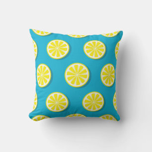 Lemon Slice Pattern on Blue Reversible Throw Pillow