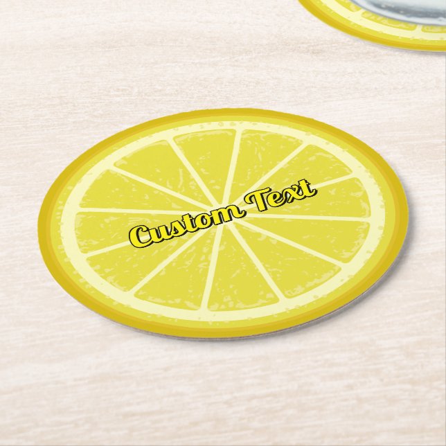Lemon Slice Round Paper Coaster (Angled)