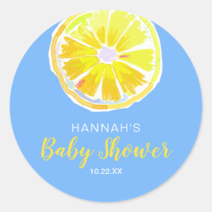 Lemon Slice Watercolor Blue Baby Shower Classic Round Sticker