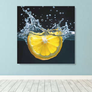 Lemon Slice With Water Splash Canvas Print