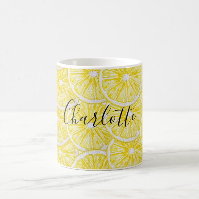 Lemon Slices Illustration Watercolor Pattern Coffee Mug (Center)