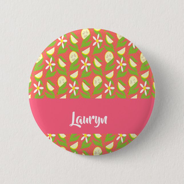Lemon slices on polka dots 2 inch round button (Front)