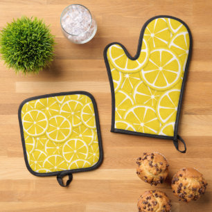 Lemon Slices Pot Holder and Oven Mitt Set
