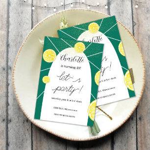Lemon Slices Rich Green Glitter Geometric Invitation