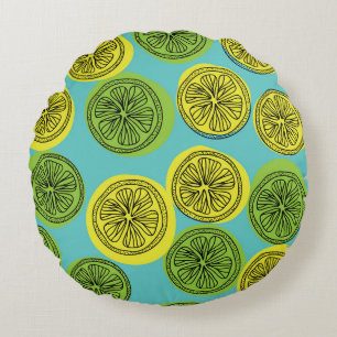 Lemon slices vintage illustration. round pillow