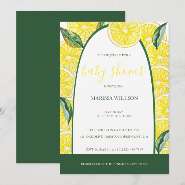 Lemon Slices Watercolor Hand-painted Invitation (Front/Back)