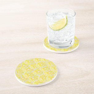 Lemon Slices Watercolor Pattern Coaster