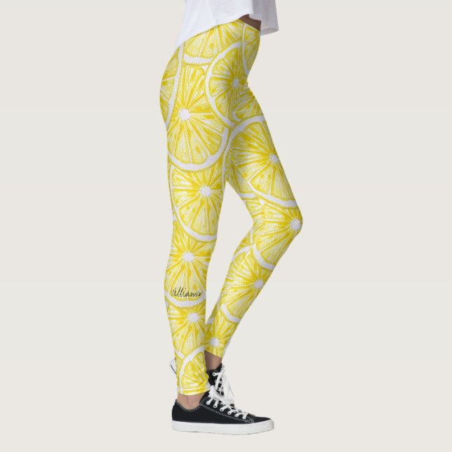 Lemon Slices Watercolor Pattern Leggings (Right)