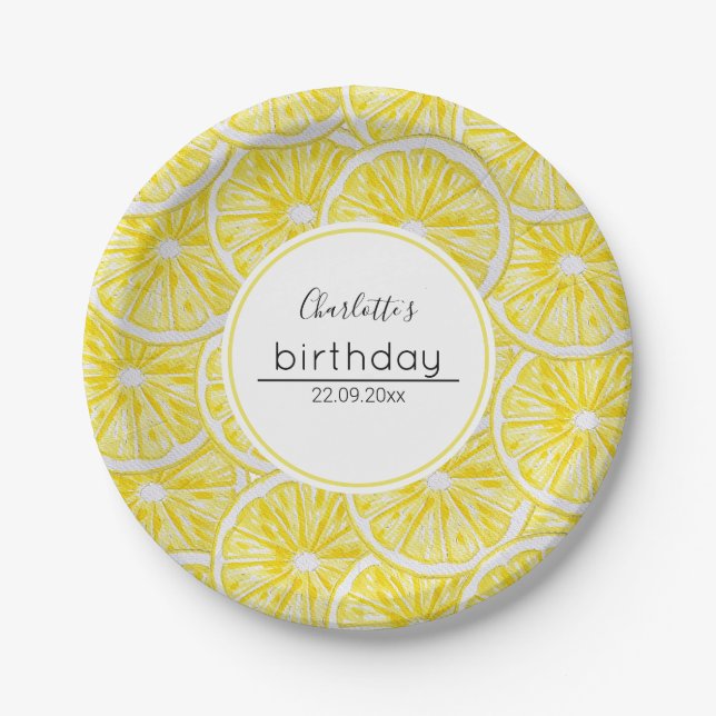 Lemon Slices Watercolor Pattern Paper Plate (Front)