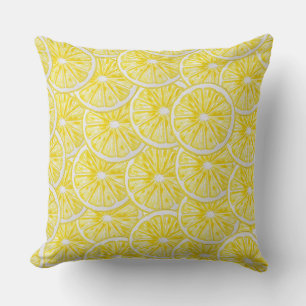 Lemon Slices Watercolor Pattern Throw Pillow