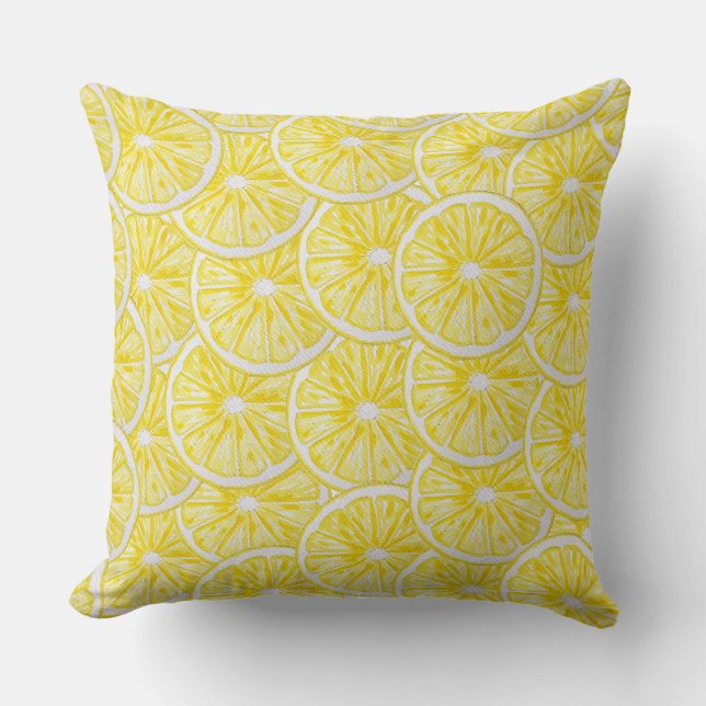Lemon Slices Watercolor Pattern Throw Pillow (Front)