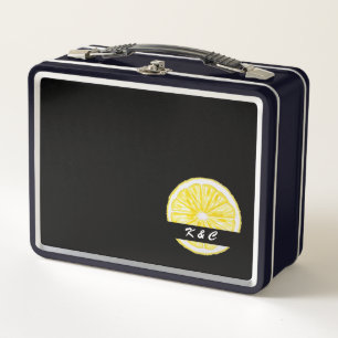 Lemon Slices Watercolor Personalized Metal Lunch Box