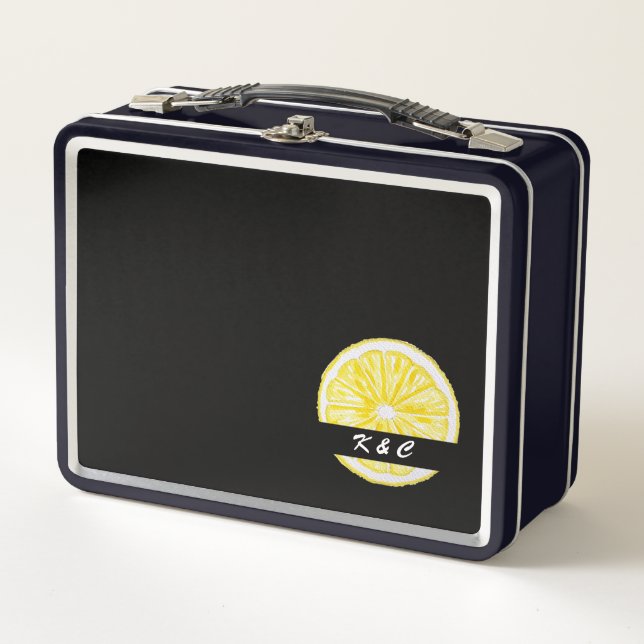 Lemon Slices Watercolor Personalized Metal Lunch Box (Front)