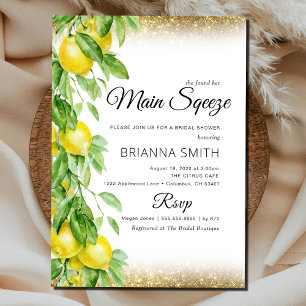 Lemon Squeeze Glitter Elegant Bridal Shower Invitation