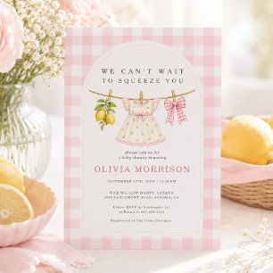 Lemon Squeeze Pink Gingham Girl Baby Shower Invitation
