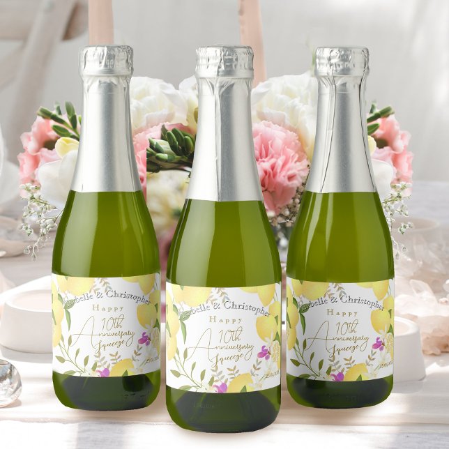 Lemon Squeeze  Sparkling Wine Label (10th Wedding Anniversary Lemon Squeeze Sparkling Wine Label)